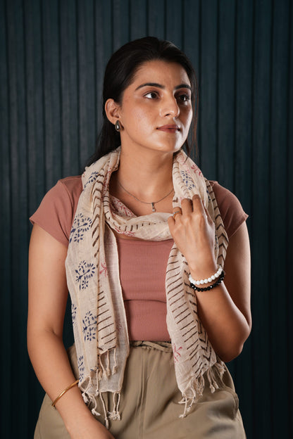Stone Washed Organic Cotton Hand Block Printed Scarf