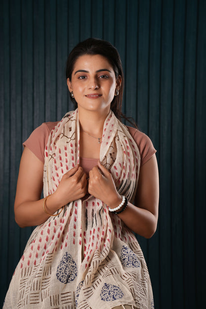 Stone Washed Organic Cotton Hand Block Printed Scarf
