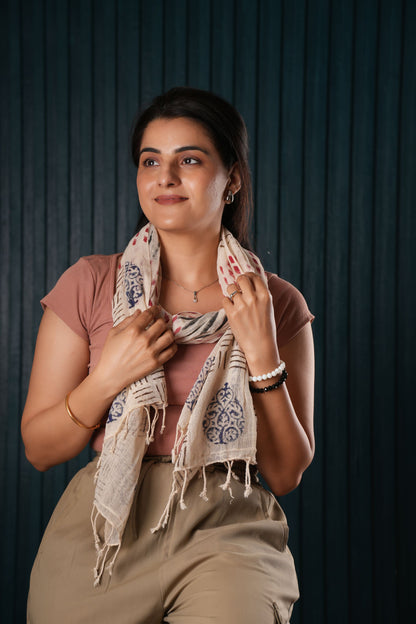 Stone Washed Organic Cotton Hand Block Printed Scarf
