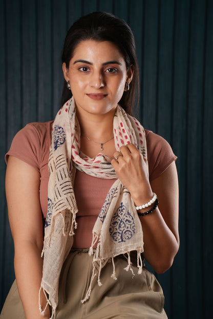 Stone Washed Organic Cotton Hand Block Printed Scarf
