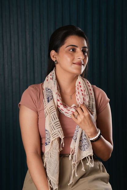 Stone Washed Organic Cotton Hand Block Printed Scarf