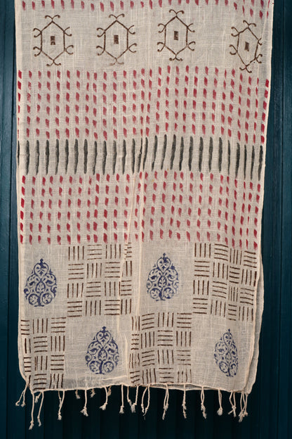 Stone Washed Organic Cotton Hand Block Printed Scarf