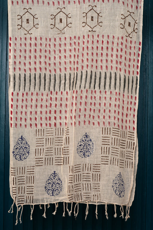 Stone Washed Organic Cotton Hand Block Printed Scarf