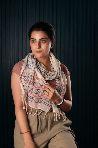 Indian Mud Cloth Printed Cotton Scarf / Sarong