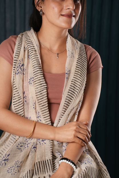 Stone Washed Organic Cotton Hand Block Printed Scarf