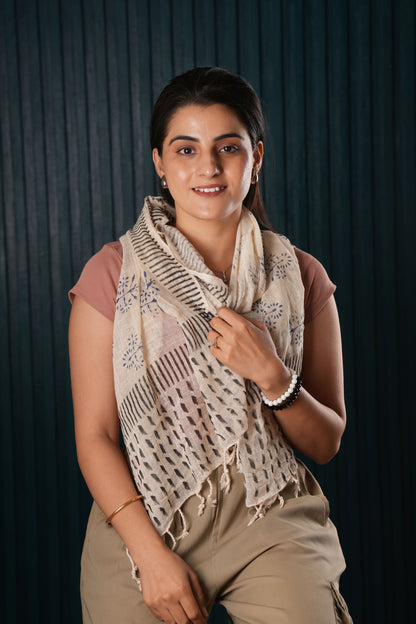 Stone Washed Organic Cotton Hand Block Printed Scarf