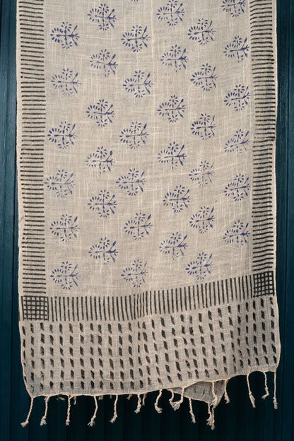 Stone Washed Organic Cotton Hand Block Printed Scarf