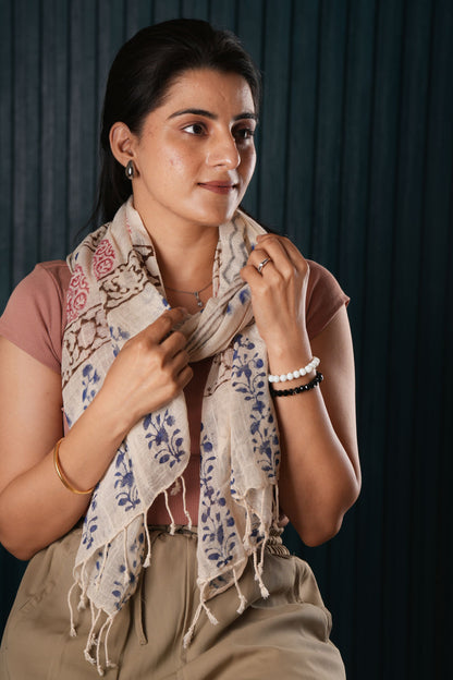 Stone Washed Organic Cotton Hand Block Printed Scarf