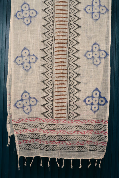 Indian Mud Cloth Printed Cotton Scarf / Sarong