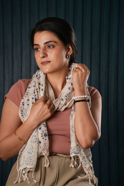 Stone Washed Organic Cotton Hand Block Printed Scarf