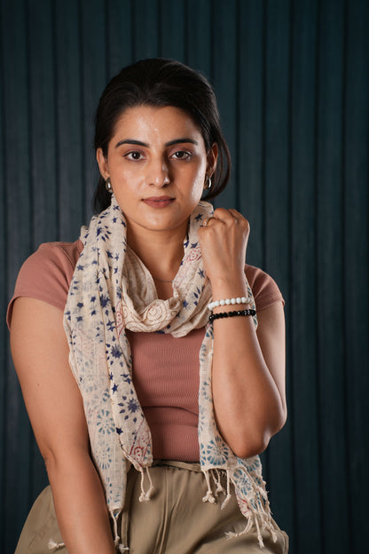 Stone Washed Organic Cotton Hand Block Printed Scarf