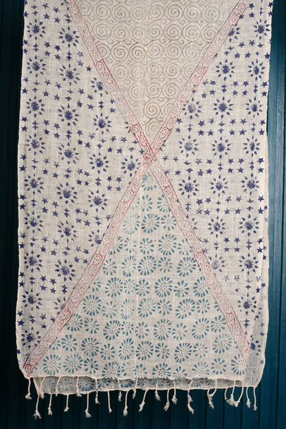 Stone Washed Organic Cotton Hand Block Printed Scarf