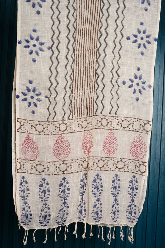 Stone Washed Organic Cotton Hand Block Printed Scarf