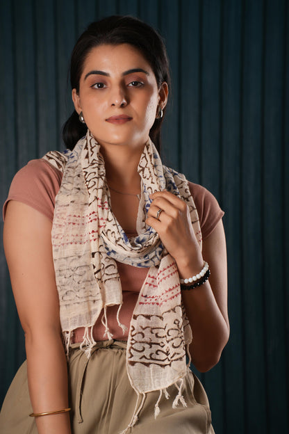 Stone Washed Organic Cotton Hand Block Printed Scarf