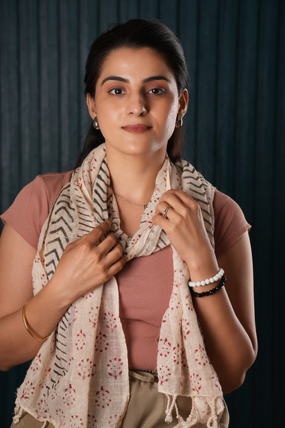 Stone Washed Organic Cotton Hand Block Printed Scarf
