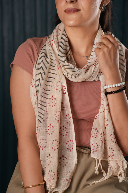 Stone Washed Organic Cotton Hand Block Printed Scarf