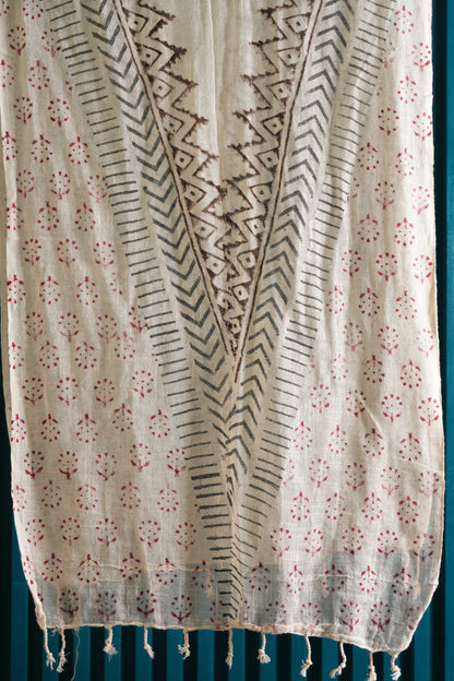 Stone Washed Organic Cotton Hand Block Printed Scarf