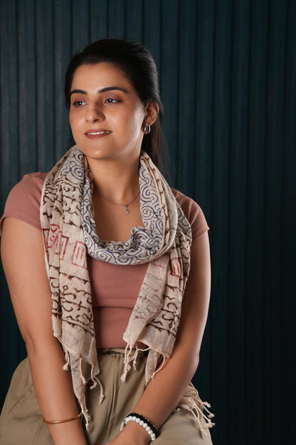 Stone Washed Organic Cotton Hand Block Printed Scarf