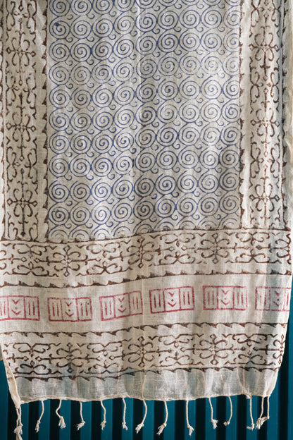 Stone Washed Organic Cotton Hand Block Printed Scarf
