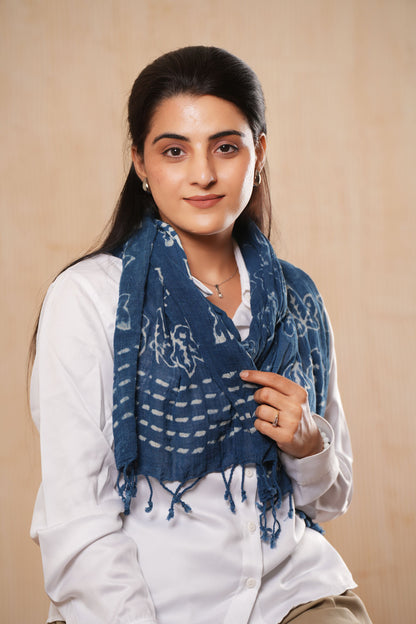 Hand-Block Printed Cotton Indigo Scarf