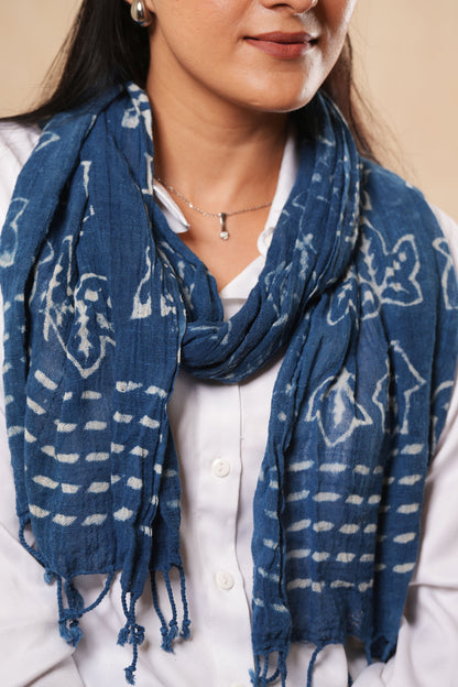Hand-Block Printed Cotton Indigo Scarf