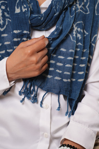 Hand-Block Printed Cotton Indigo Scarf