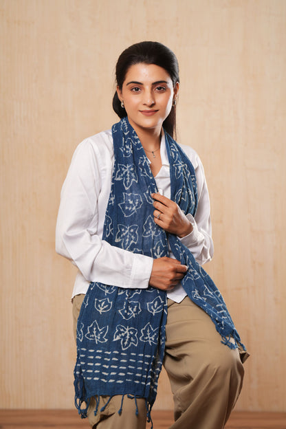 Hand-Block Printed Cotton Indigo Scarf