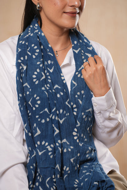 Indigo Cotton Block Printed Scarf