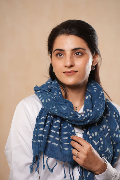 Indigo Cotton Block Printed Scarf