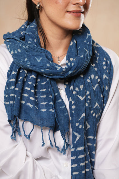 Indigo Cotton Block Printed Scarf