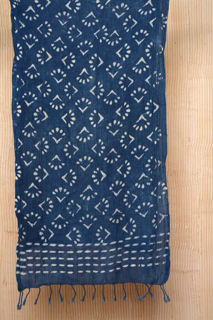Indigo Cotton Block Printed Scarf