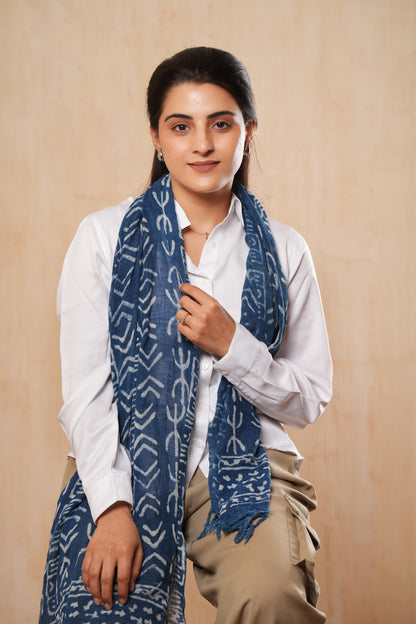 Indigo Cotton Block Printed Scarf