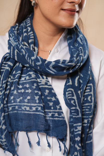 Indigo Cotton Block Printed Scarf