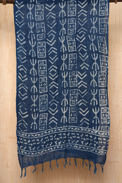 Indigo Cotton Block Printed Scarf