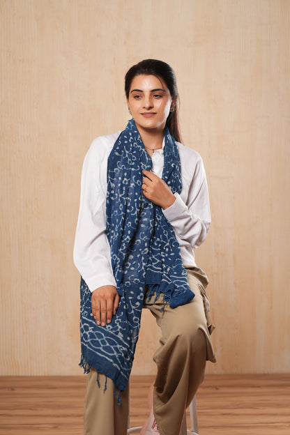 Indian Cotton Boho Printed Indigo Scarf