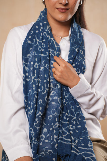 Indian Cotton Boho Printed Indigo Scarf