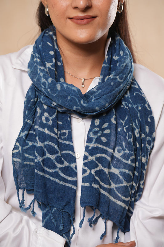 Indian Cotton Boho Printed Indigo Scarf