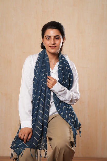 Blue Indigo Cotton Hand-Block Printed Scarf
