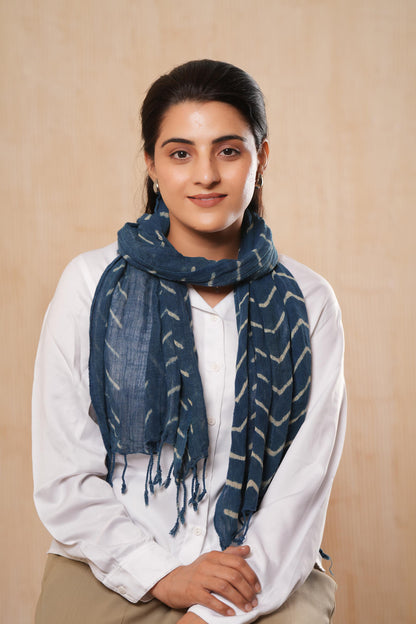 Blue Indigo Cotton Hand-Block Printed Scarf