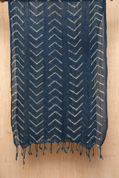 Blue Indigo Cotton Hand-Block Printed Scarf
