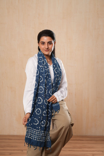 Cotton Printed Indigo Organic Scarf