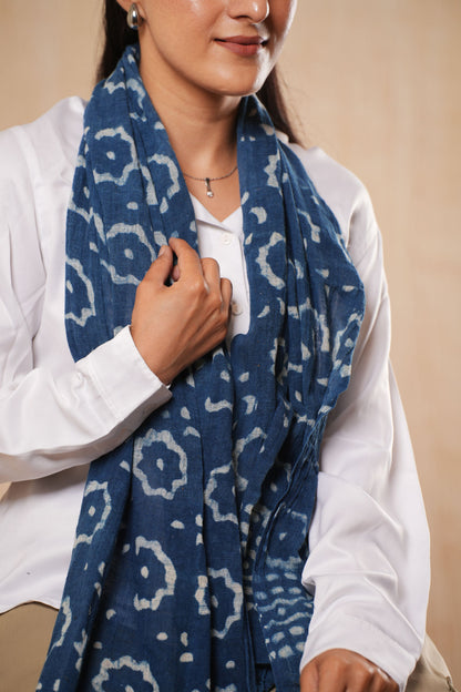 Cotton Printed Indigo Organic Scarf