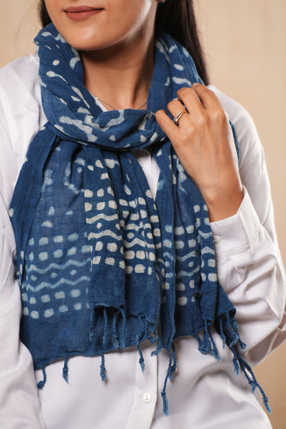 Cotton Printed Indigo Organic Scarf