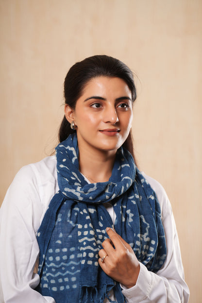 Cotton Printed Indigo Organic Scarf