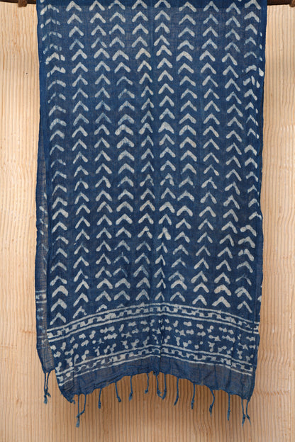Hand-Block Printed Cotton Indigo Scarf