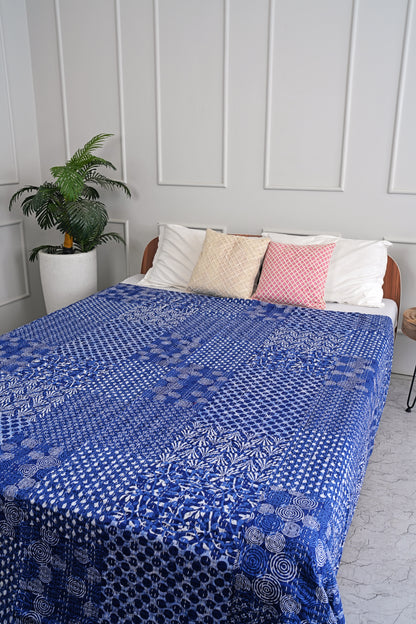 Patchwork Kantha Quilt - Blue