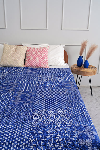 Patchwork Kantha Quilt - Blue