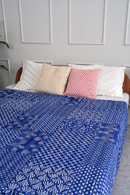 Patchwork Kantha Quilt - Blue