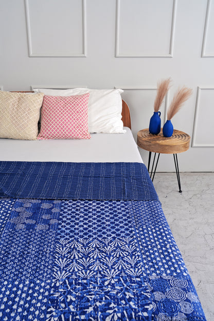 Patchwork Kantha Quilt - Blue