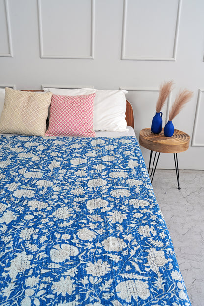 Hand Crafted Cotton Kantha Quilt - Blue